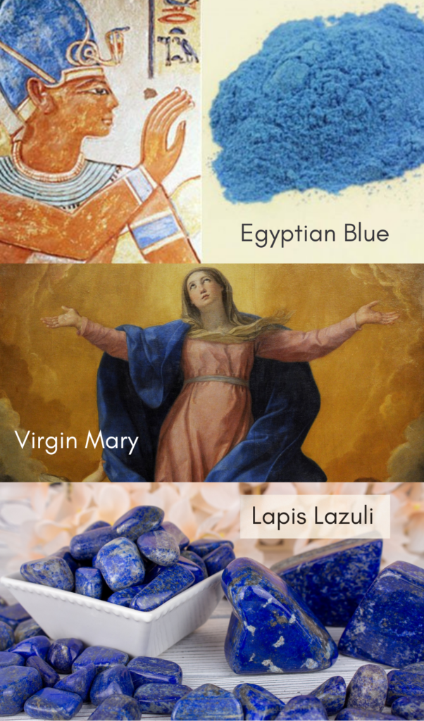 egyptian blue pigment, picture of virgin mary and gemstone lapis lazuli